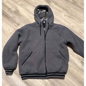 Original Deluxe Mens Gray Sherpa Fleece Zip Up Hoodie Camo‎ Lined Size S